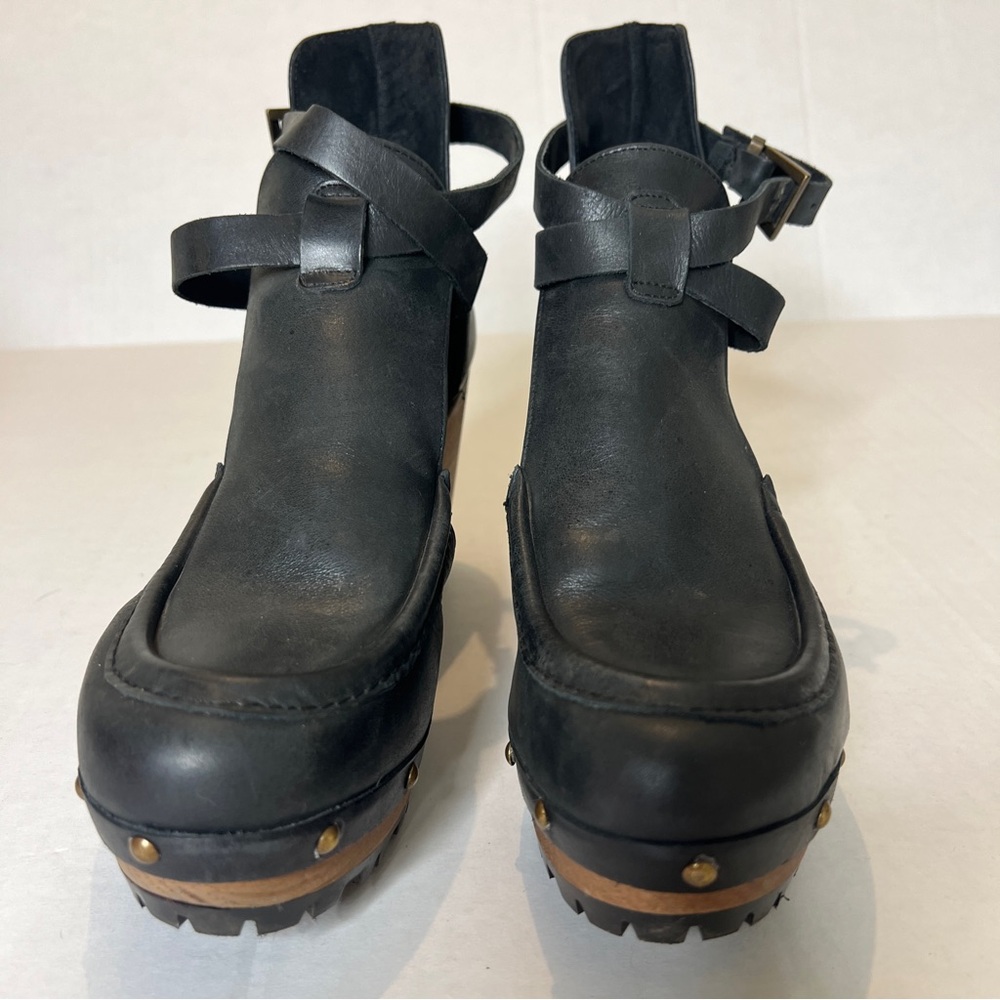 Free People Black Leather Salida Clog Wedges 8.5 - Picture 6 of 15
